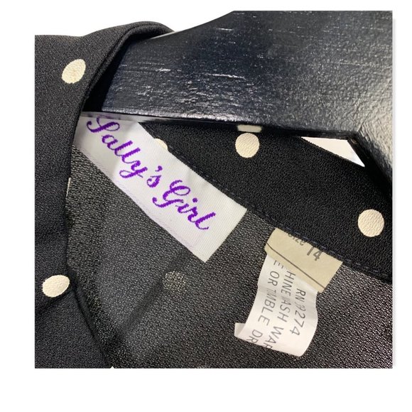 Vintage 80s Polka Dot Asymmetrical Collar Secretary Dress Medium - Picture 4 of 8